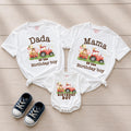 Custom Farm Birthday Matching Family Shirts with Tractor Design, Soft Cotton Mama Dada Tees and Baby Boy Romper for 1st Birthday