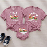 Custom Farm Birthday Matching Family Shirts with Tractor Design, Soft Cotton Mama Dada Tees and Baby Boy Romper for 1st Birthday