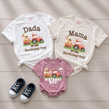 Custom Farm Birthday Matching Family Shirts with Tractor Design, Soft Cotton Mama Dada Tees and Baby Boy Romper for 1st Birthday
