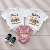 Custom Farm Birthday Matching Family Shirts with Tractor Design, Soft Cotton Mama Dada Tees and Baby Boy Romper for 1st Birthday