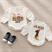 Custom Farm Birthday Matching Family Shirts with Tractor Design, Soft Cotton Mama Dada Tees and Baby Boy Romper for 1st Birthday