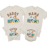 Custom Farm Tractor 1st Birthday Matching Family Shirts, Baby Romper, Kids' Tee, Mama Daddy Outfits, Soft Cotton Birthday Clothes