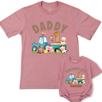 Custom Farm Tractor 1st Birthday Matching Family Shirts, Baby Romper, Kids' Tee, Mama Daddy Outfits, Soft Cotton Birthday Clothes