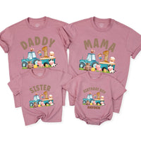 Custom Farm Tractor 1st Birthday Matching Family Shirts, Baby Romper, Kids' Tee, Mama Daddy Outfits, Soft Cotton Birthday Clothes