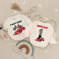 Custom Fast One Race Car Baby Romper with Brian's Name Birthday Outfit Vibrant Red Car Design Infant Party Clothes Soft Cotton 1st Celebration