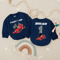 Custom Fast One Race Car Baby Romper with Brian's Name Birthday Outfit Vibrant Red Car Design Infant Party Clothes Soft Cotton 1st Celebration
