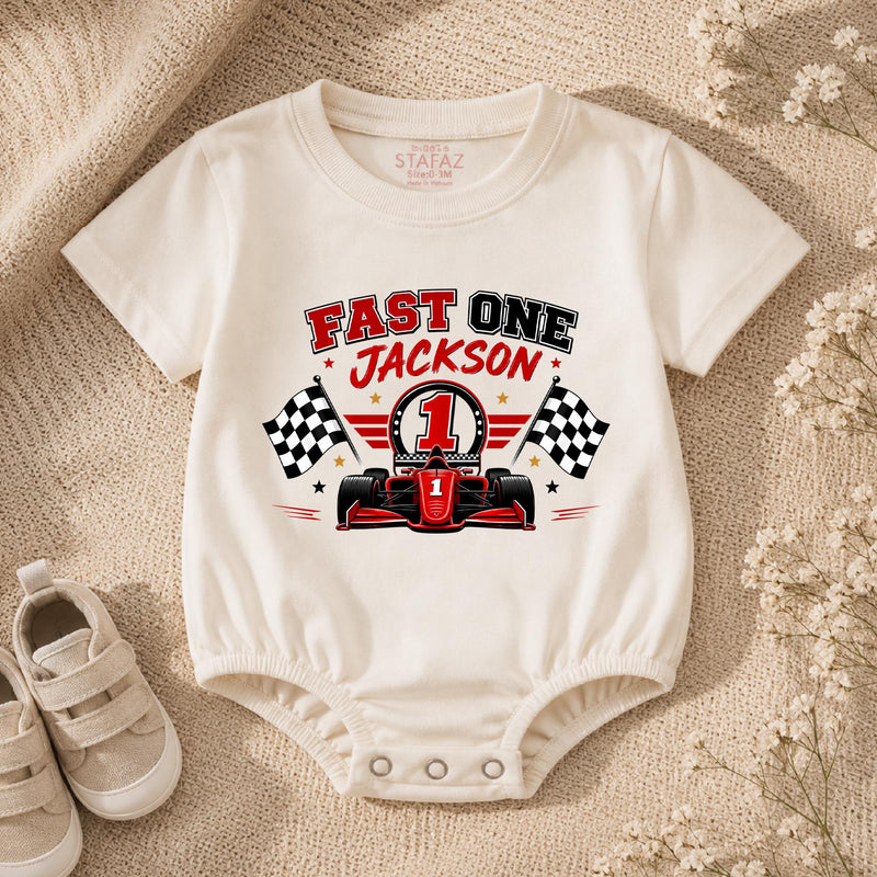 Custom Fast One Racing Silk Banner for Kids, Personalized 1st Birthday Backdrop with Name, Race Car Theme Party Decoration