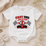Custom Fast One Racing Silk Banner for Kids, Personalized 1st Birthday Backdrop with Name, Race Car Theme Party Decoration