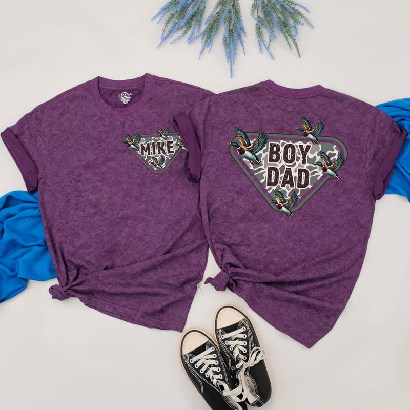 Custom Father Son Matching Shirts and Baby Romper with Mallard Duck Design, Boy Dad Outfit, Rustic Camo Style for New Dad Gift or Family Photos