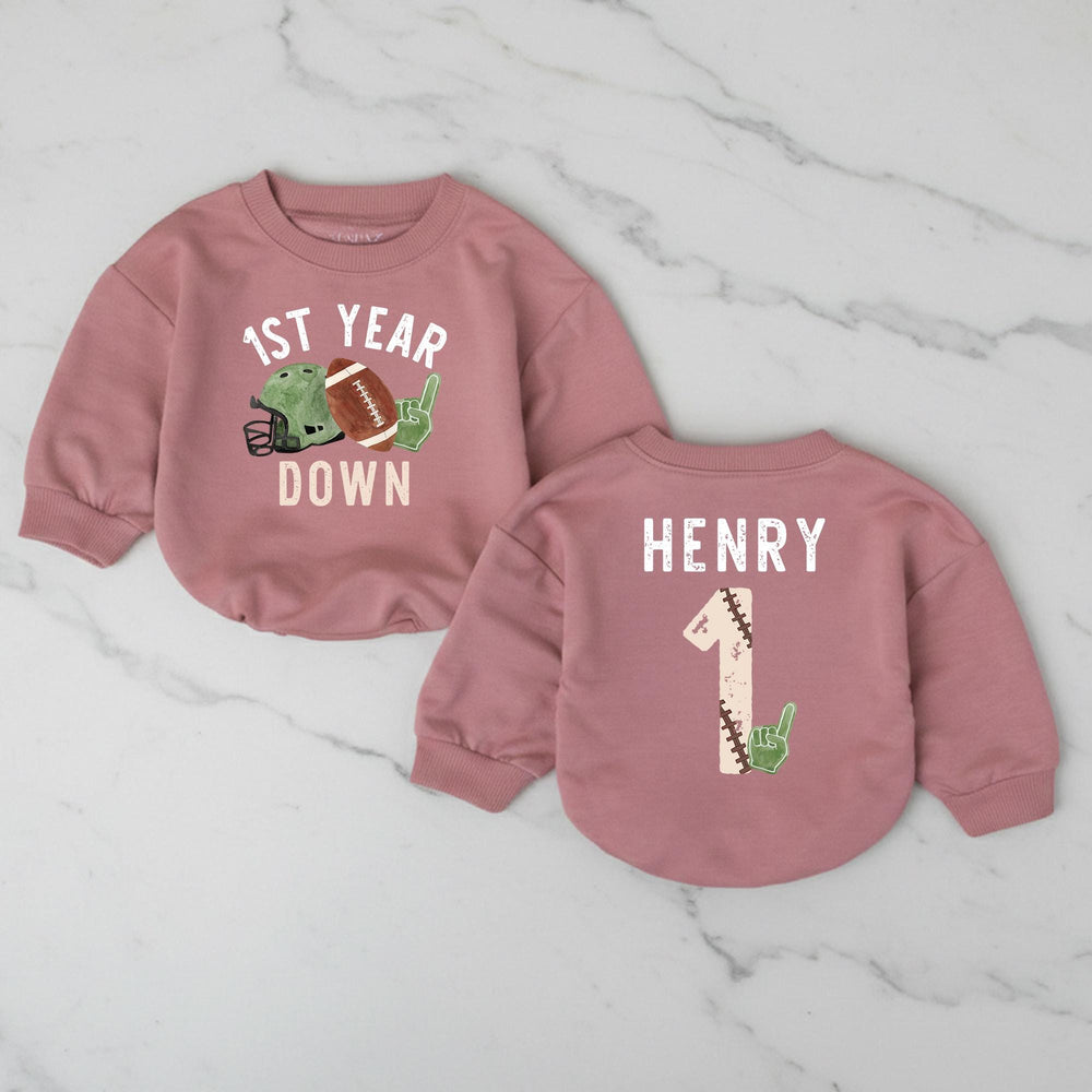 Custom First Birthday Football Romper for Baby Boys or Girls Vintage Game Day Outfit Soft Cotton Personalized Name Gift Keepsake
