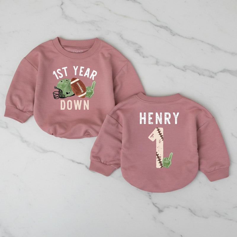 Custom First Birthday Football Romper for Baby Boys or Girls Vintage Game Day Outfit Soft Cotton Personalized Name Gift Keepsake