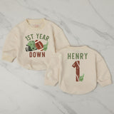 Custom First Birthday Football Romper for Baby Boys or Girls Vintage Game Day Outfit Soft Cotton Personalized Name Gift Keepsake
