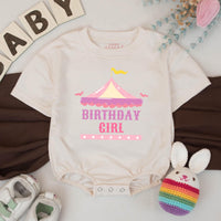 Custom First Birthday Girl Shirt with Pastel Circus Tent Design, Soft Pink Carnival Outfit, Baby Party Banner and Big Top Theme Decor