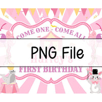 Custom First Birthday Girl Shirt with Pastel Circus Tent Design, Soft Pink Carnival Outfit, Baby Party Banner and Big Top Theme Decor