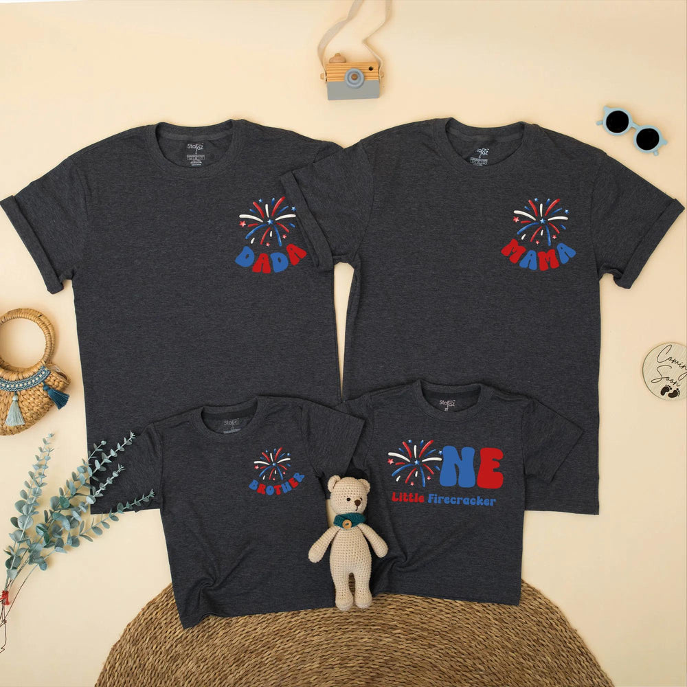 Custom First Birthday Matching Family Shirts, One Little Firecracker Romper, 4th of July Outfit for Baby, Mom, Dad, Kids Patriotic Clothes