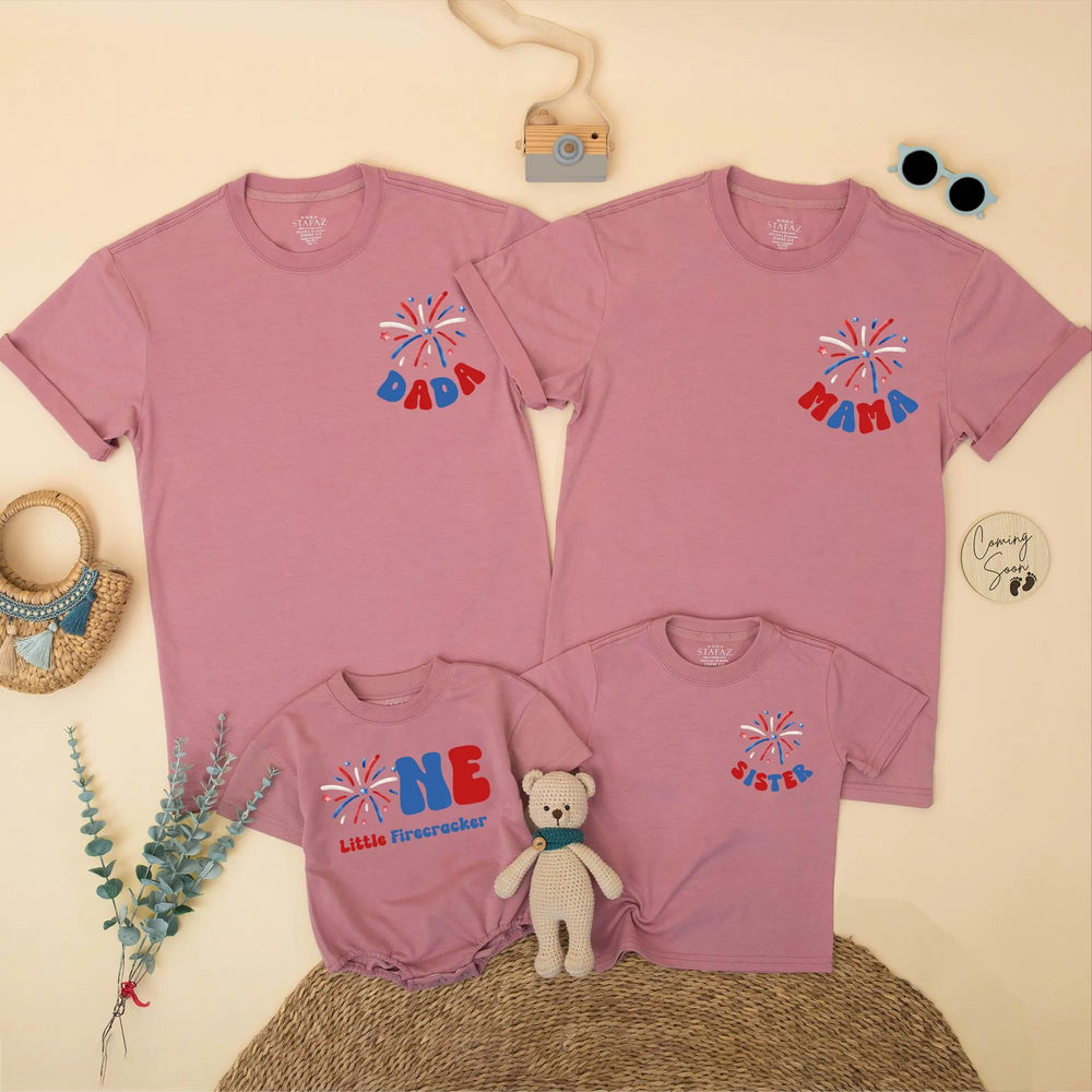 Custom First Birthday Matching Family Shirts, One Little Firecracker Romper, 4th of July Outfit for Baby, Mom, Dad, Kids Patriotic Clothes