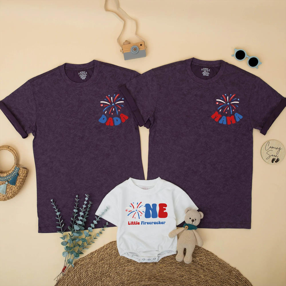 Custom First Birthday Matching Family Shirts, One Little Firecracker Romper, 4th of July Outfit for Baby, Mom, Dad, Kids Patriotic Clothes