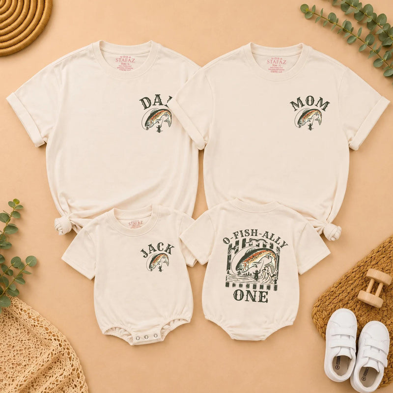 Custom O-Fish-Ally One 1st Birthday Fishing Outfit, Matching Family Shirts, Baby Romper, Soft Cotton, Perfect for Birthday Celebrations