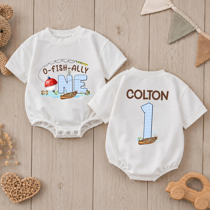 Custom O-Fish-Ally One Fishing Birthday Romper for Baby Boy, Soft Cotton Outfit with Snap Closures, Perfect for First Birthday Photos