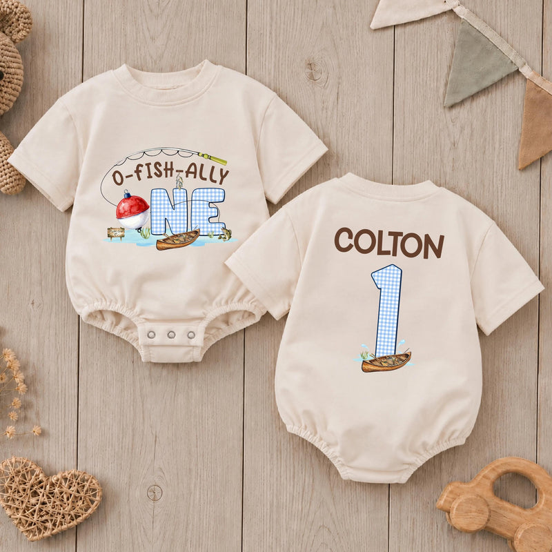 Custom O-Fish-Ally One Fishing Birthday Romper for Baby Boy, Soft Cotton Outfit with Snap Closures, Perfect for First Birthday Photos