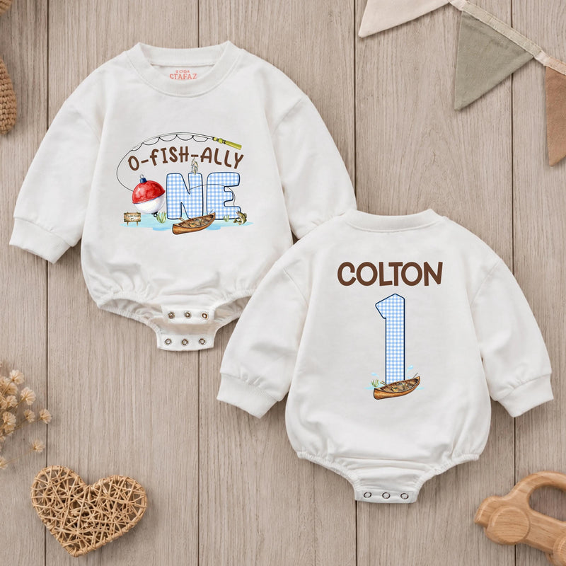 Custom O-Fish-Ally One Fishing Birthday Romper for Baby Boy, Soft Cotton Outfit with Snap Closures, Perfect for First Birthday Photos