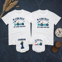 Custom O-Fish-Ally One Matching Family Shirts with Fishing Theme, Baby Romper & Soft Cotton Tees for 1st Birthday Celebration