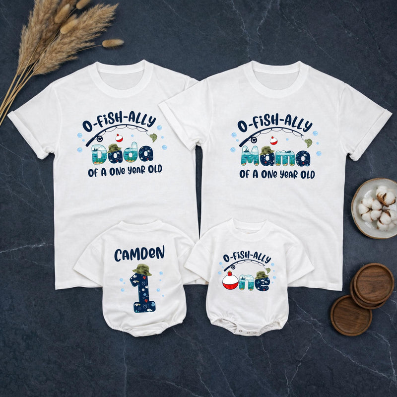 Custom O-Fish-Ally One Matching Family Shirts with Fishing Theme, Baby Romper & Soft Cotton Tees for 1st Birthday Celebration