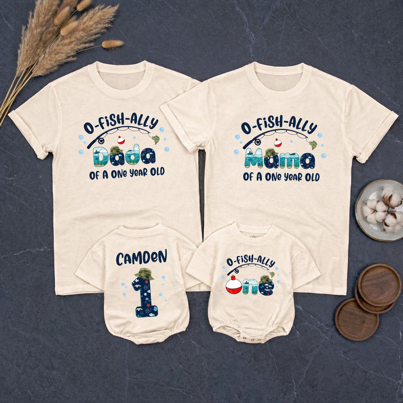 Custom O-Fish-Ally One Matching Family Shirts with Fishing Theme, Baby Romper & Soft Cotton Tees for 1st Birthday Celebration