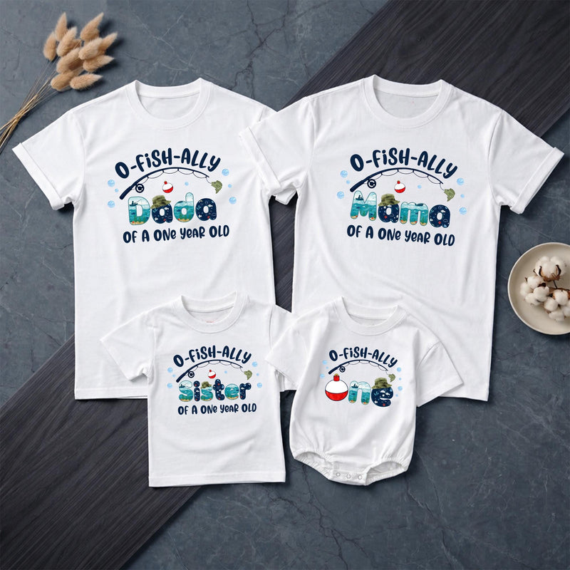 Custom O-Fish-Ally One Matching Family Shirts with Fishing Theme, Baby Romper & Soft Cotton Tees for 1st Birthday Celebration