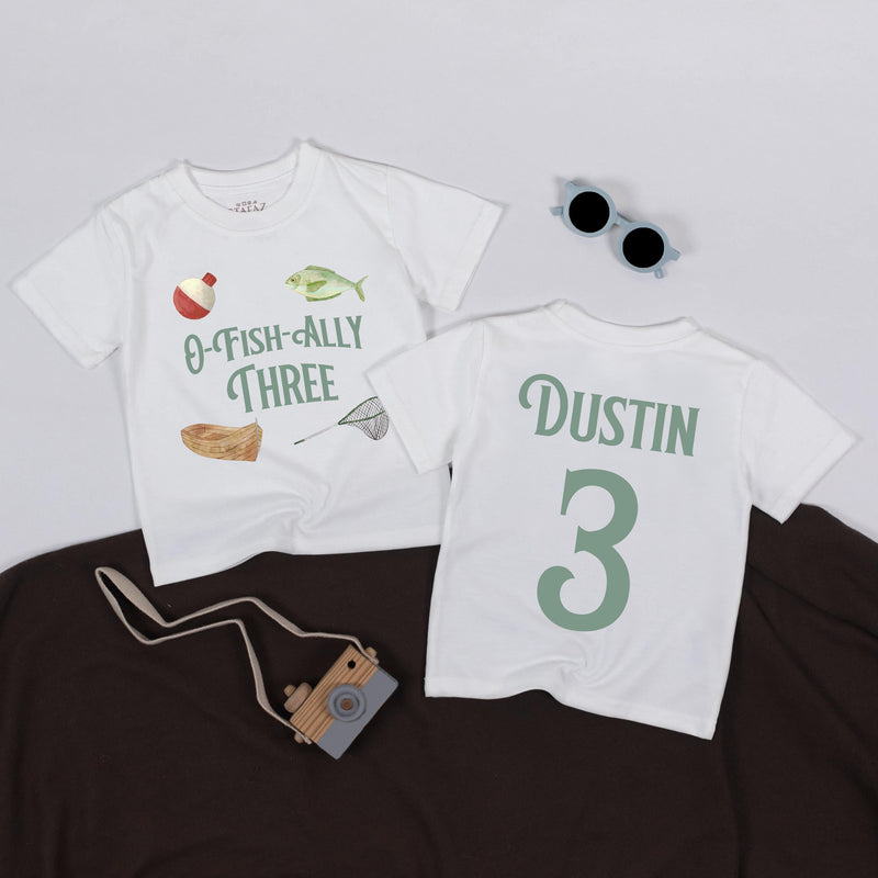 Custom O-Fish-Ally Three Fishing Birthday Toddler Shirt, Soft Cotton Kids' T-Shirt, Personalized Outfit for 3rd Birthday Party Celebration