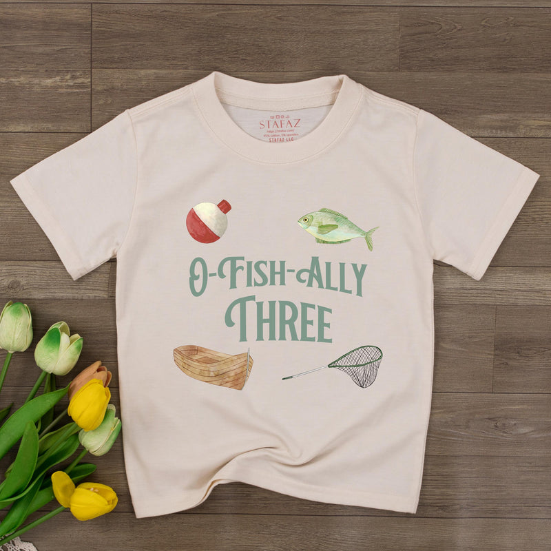 Custom O-Fish-Ally Three Fishing Birthday Toddler Shirt, Soft Cotton Kids' T-Shirt, Personalized Outfit for 3rd Birthday Party Celebration