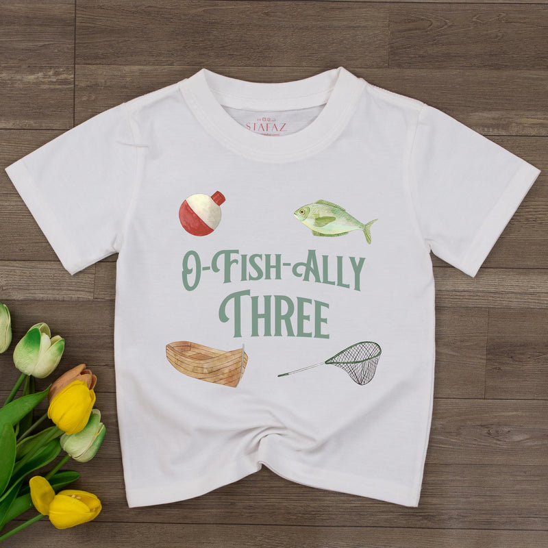 Custom O-Fish-Ally Three Fishing Birthday Toddler Shirt, Soft Cotton Kids' T-Shirt, Personalized Outfit for 3rd Birthday Party Celebration
