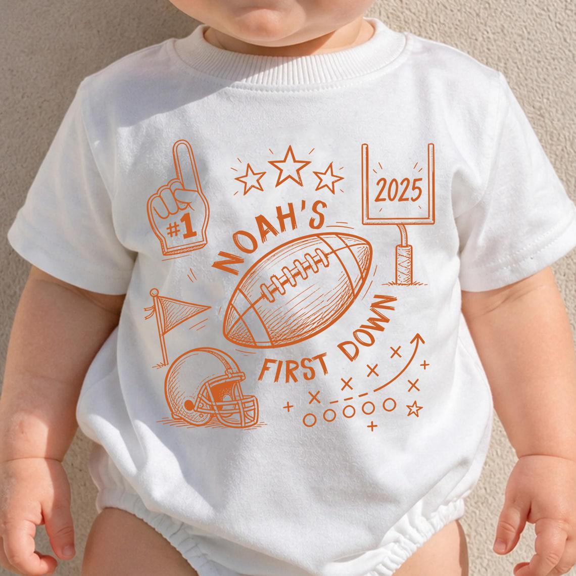 Custom Football 1st Birthday Outfit for Baby, Toddler & Family - Soft Cotton Romper & T-Shirts, Personalized Name & Age Party Set