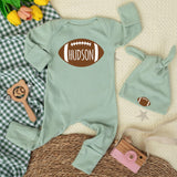 Custom Football Baby Bodysuit with Name, Soft Cotton Long Sleeve Game Day Outfit for Newborns and Infants, Fall Baby Shower Gift Set