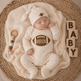 Custom Football Baby Bodysuit with Name, Soft Cotton Long Sleeve Game Day Outfit for Newborns and Infants, Fall Baby Shower Gift Set