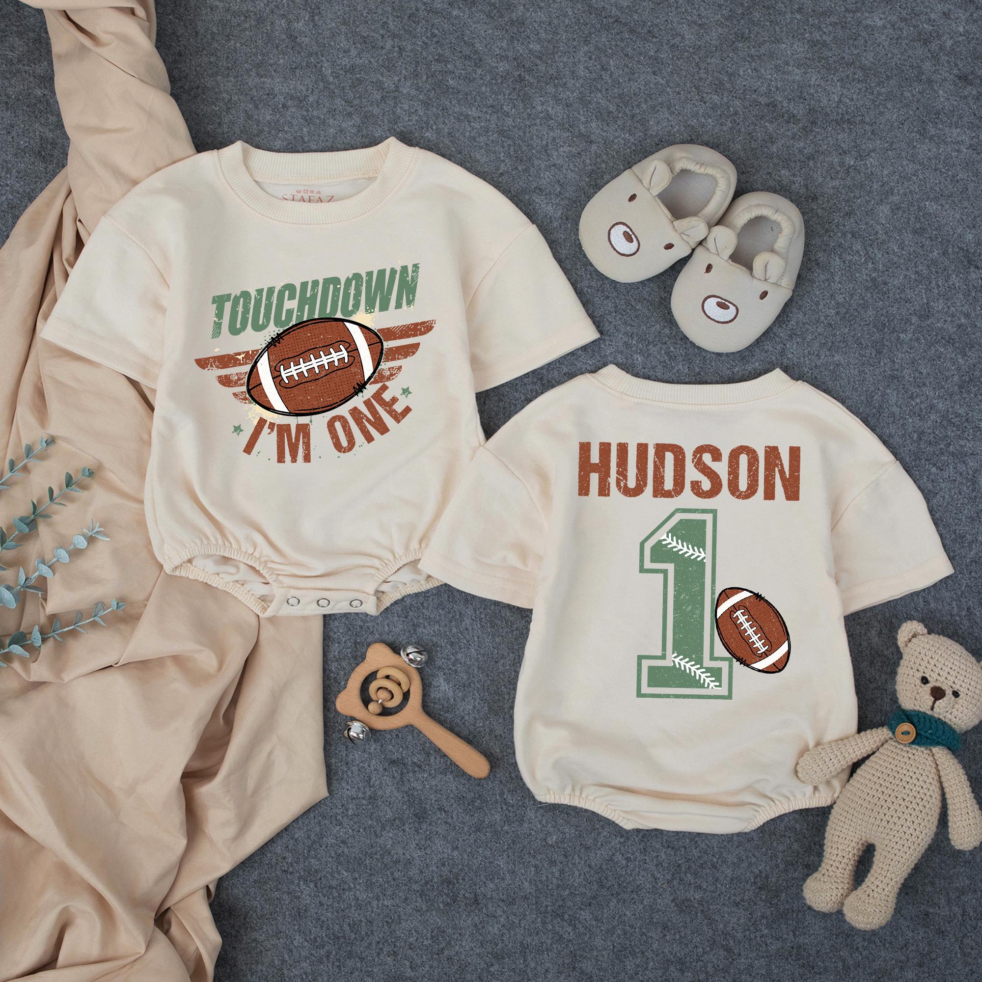 Custom Football First Birthday Baby Romper - Touchdown I'm One Design, Soft Cotton Outfit for Cake Smash & Milestone Photos