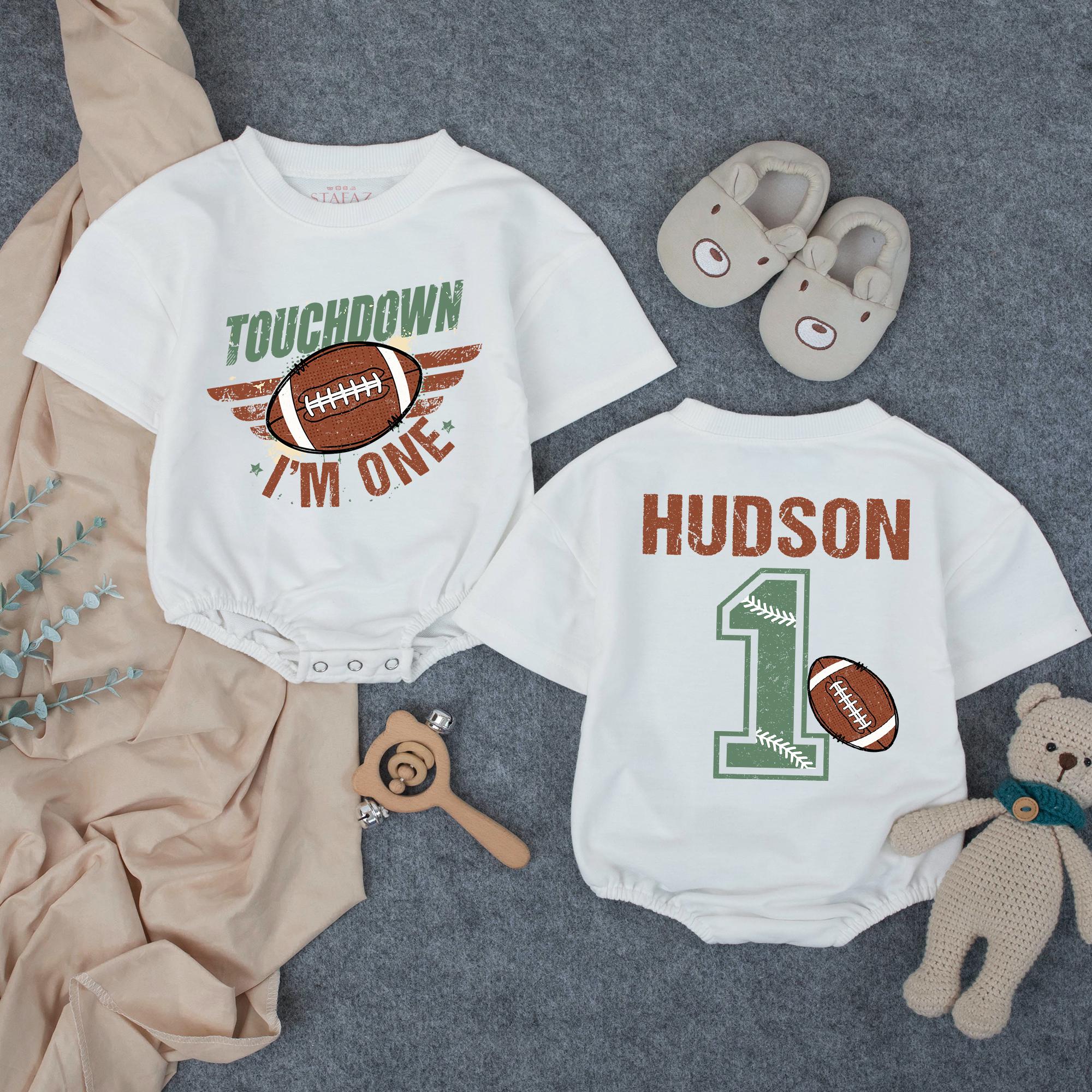 Custom Football First Birthday Baby Romper - Touchdown I'm One Design, Soft Cotton Outfit for Cake Smash & Milestone Photos