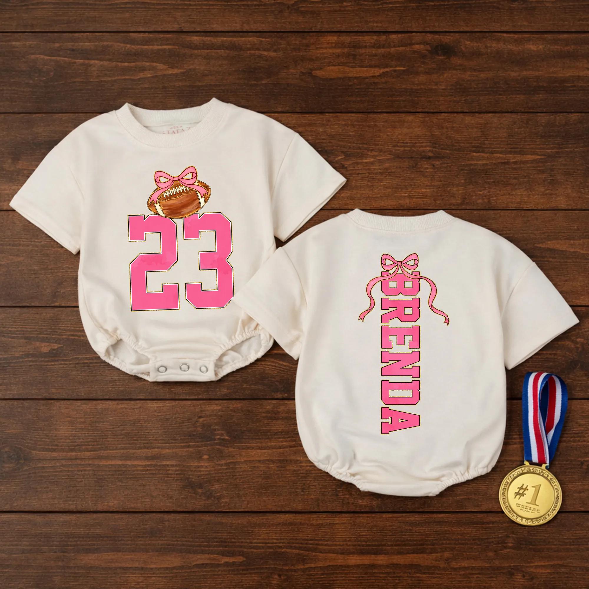 Custom Football Sister Baby Romper with Name & Number, Personalized Game Day Outfit for Baby Girls, Soft Cotton Long Sleeve Bodysuit