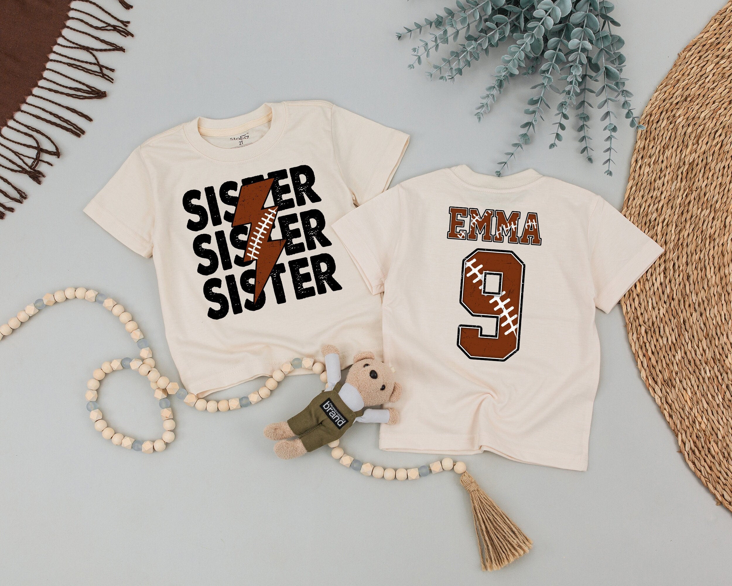 Custom Football Toddler Shirt with Sister and Emma Design Personalized Jersey Style Comfortable Baby Clothes Birthday Gift Idea