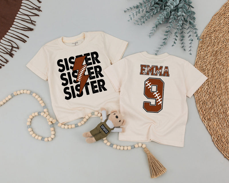 Custom Football Romper for Baby or Toddler with Bold Lightning Bolt Sister Design and Football Jersey Style, Soft Cotton, Perfect Gift for Fall
