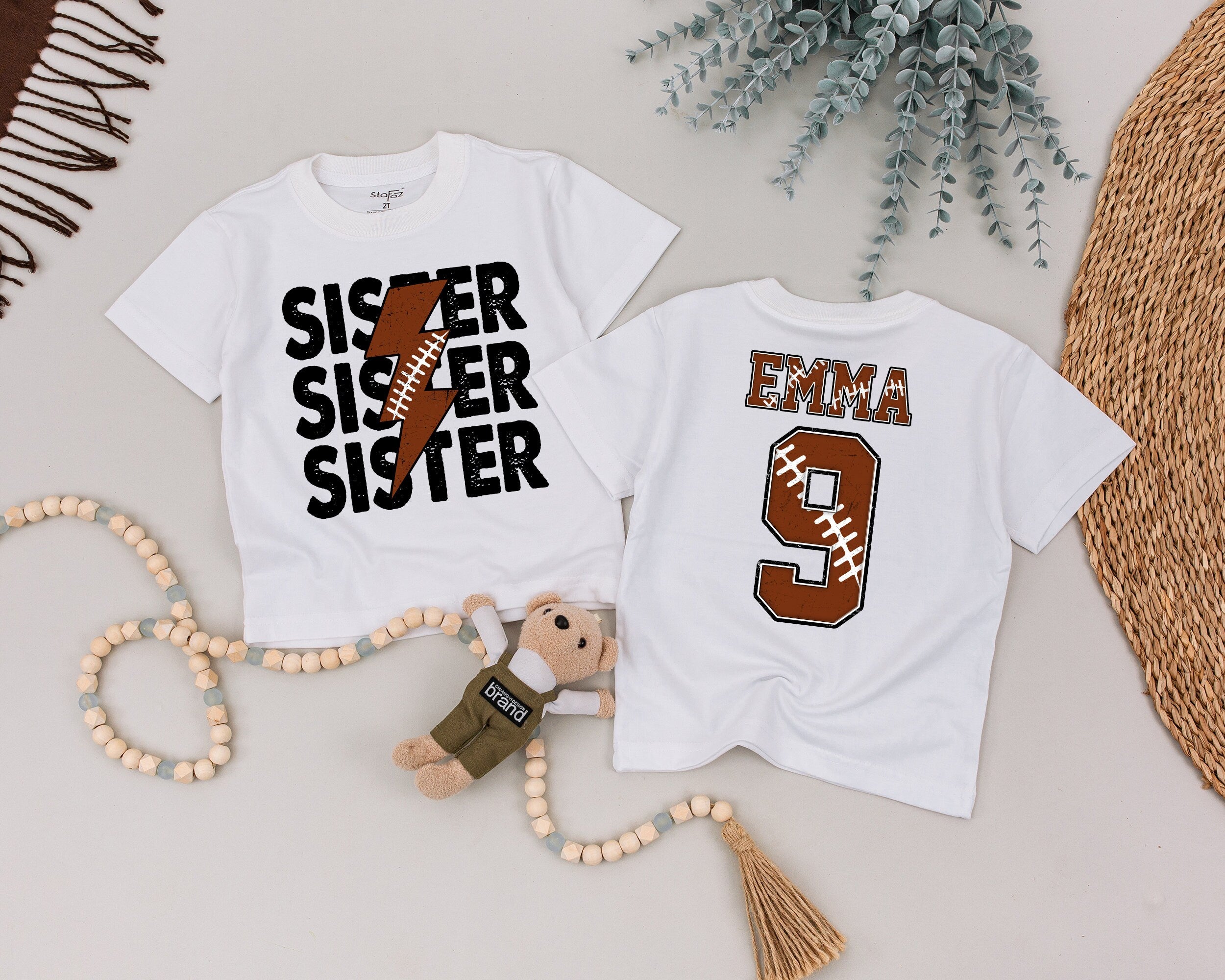 Custom Football Toddler Shirt with Sister and Emma Design Personalized Jersey Style Comfortable Baby Clothes Birthday Gift Idea