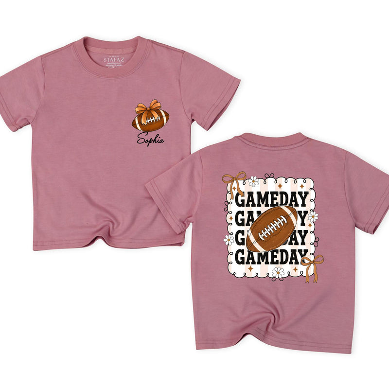 Custom Game Day Family Outfit with Football Artwork, Personalized Baby Romper, Kids' T-Shirt, and Adult Tee for Sports Birthdays