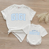 Custom Gigi and Baby Matching Shirt Set, Blue Gingham Varsity Print, Soft Cotton Tee & Bodysuit for Grandma, Mommy & Me Gift