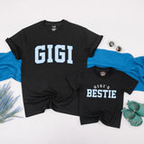 Custom Gigi and Baby Matching Shirt Set, Blue Gingham Varsity Print, Soft Cotton Tee & Bodysuit for Grandma, Mommy & Me Gift