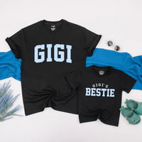 Custom Gigi and Baby Matching Shirt Set, Blue Gingham Varsity Print, Soft Cotton Tee & Bodysuit for Grandma, Mommy & Me Gift