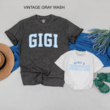 Custom Gigi and Baby Matching Shirt Set, Blue Gingham Varsity Print, Soft Cotton Tee & Bodysuit for Grandma, Mommy & Me Gift