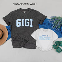 Custom Gigi and Baby Matching Shirt Set, Blue Gingham Varsity Print, Soft Cotton Tee & Bodysuit for Grandma, Mommy & Me Gift