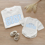Custom Gigi and Baby Matching Shirt Set, Blue Gingham Varsity Print, Soft Cotton Tee & Bodysuit for Grandma, Mommy & Me Gift