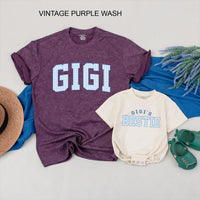 Custom Gigi and Baby Matching Shirt Set, Blue Gingham Varsity Print, Soft Cotton Tee & Bodysuit for Grandma, Mommy & Me Gift