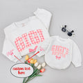 Custom Gigi and Gigi's Bestie Matching Sweatshirt & Baby Romper Set, Pink Gingham Print, Grandma Granddaughter Gift, Soft Cotton Outfit